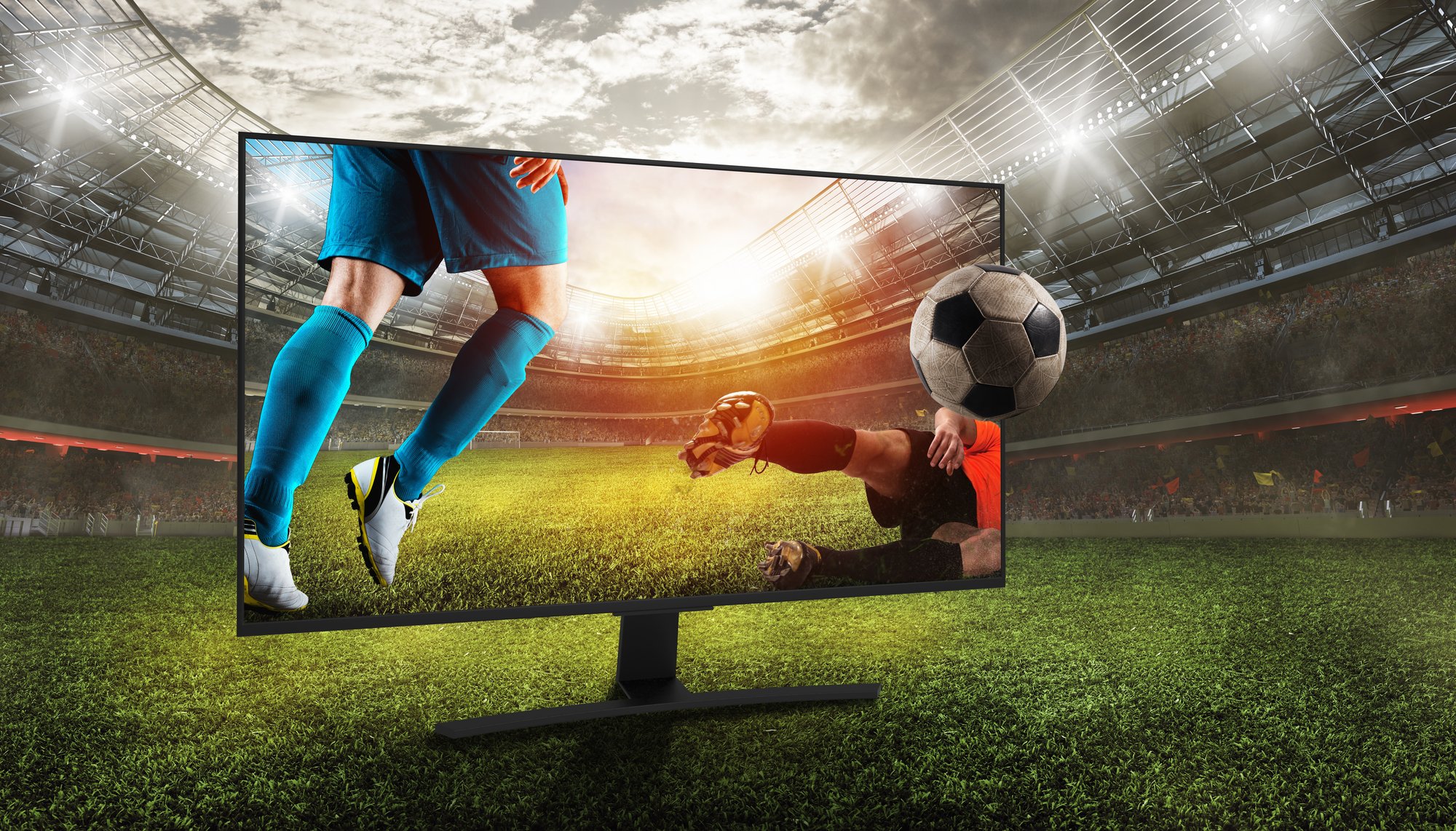 Soccer game through a TV screen